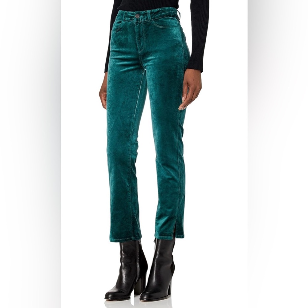 PAIGE Cindy Twisted Seam Slit High Rise Straight Leg Velvet Ankle Pants Sz 26